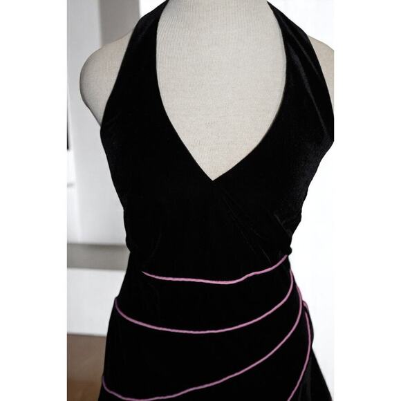 Y2K Velvet Halter Dress with Pink Piping Blondie Nites by Linda Bernell 16W - Picture 5 of 14